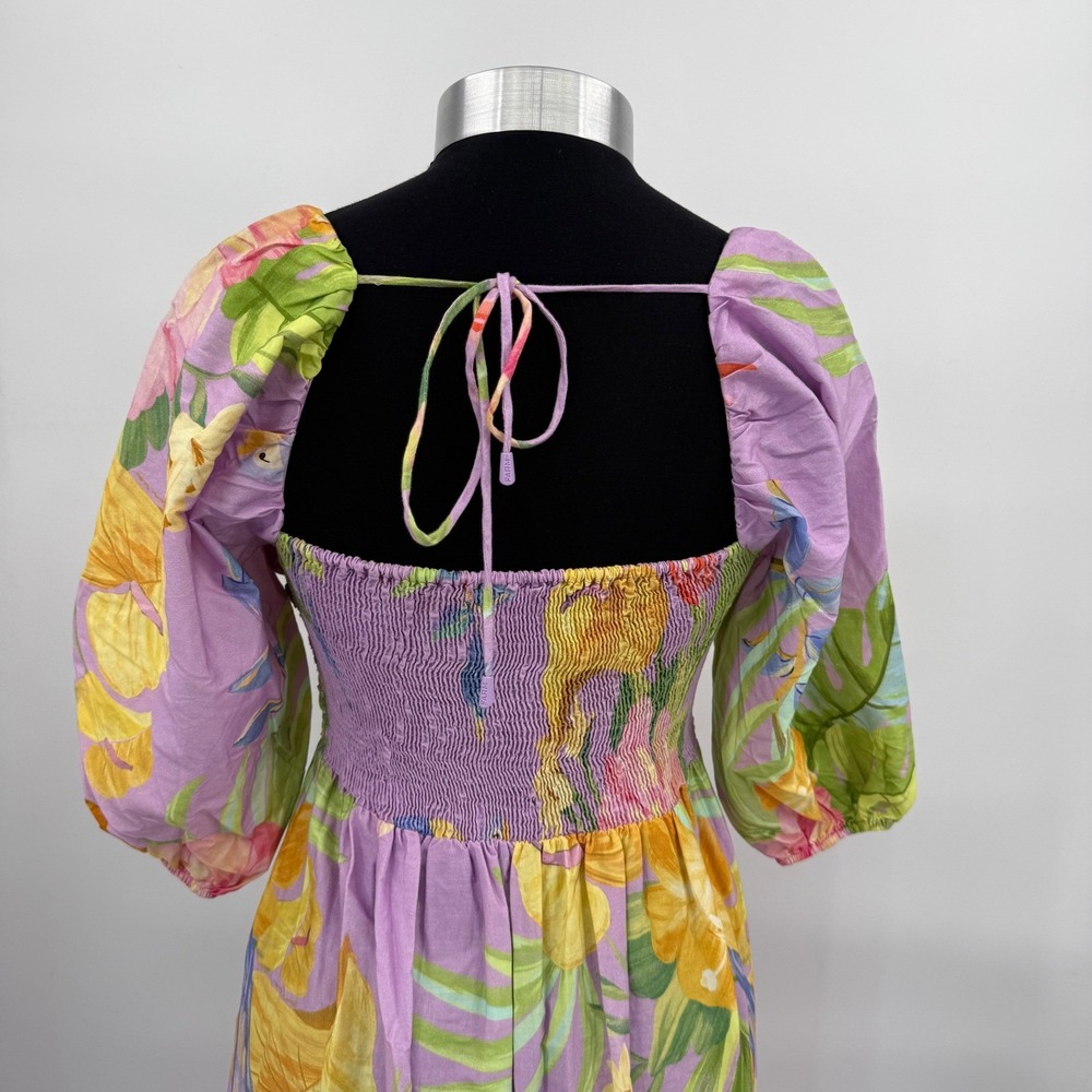 Farm Rio Oasis Tropical Lilac Purple Parrot Floral Maxi Dress Women's Small - Picture 8 of 14